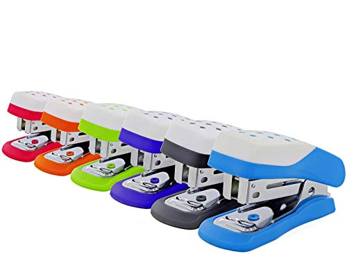 Emraw Mini Cushion Grip Stapler Set Built-in Staple Remover 12 Sheet Capacity 500 Standard Staples Durable Plastic and Steel Assorted Colors Office and School Staplers Pack of 6