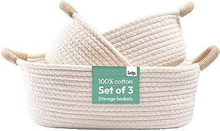 Gadgy Storage Basket Set of 3 Basket Storage Children Bathroom Organiser Basket Woven Cotton Baskets Storage Organisation White/Cream