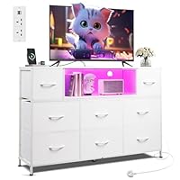 WLIVE Chest of Drawers, 8 Fabric Drawers Cabinet with Easy Pull Handle, Wood Top and Sturdy Steel Frame for Bedroom, Living Room, White