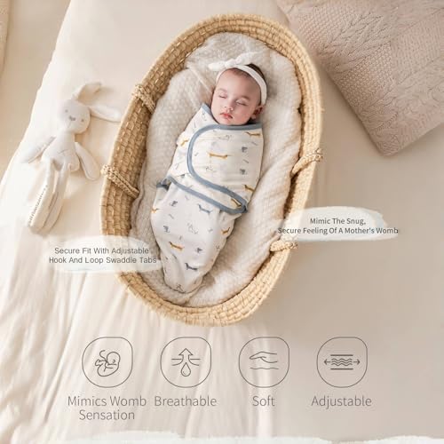 Image of insular Baby Swaddle Wrap, Swaddle Blanket for Newborn and Infant, Adjustable Swaddling Set for Boy and Girl, Soft Cotton Baby Sleep Sack 3 Pack, Car&Dachshund, Small(0-3 Month)