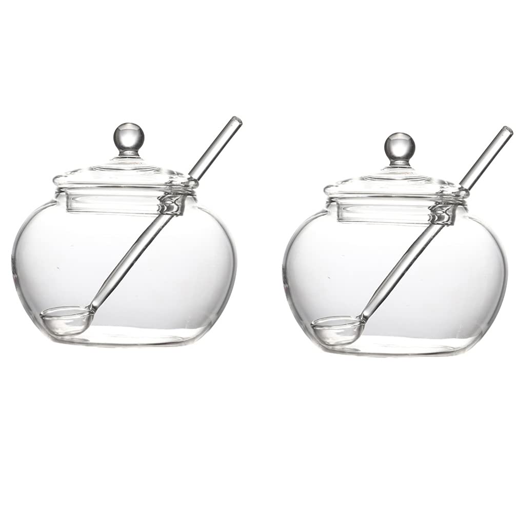 2 pezzi Vaso for miele con cucchiaino Sciroppo Zucchero Barattolo di vetro Cucina Miele Marmellata Contenitore for gelatina Spezie Caramelle Foglia di tè Vaso con coperchio/781
