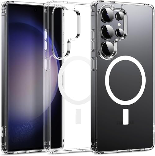 Image of JGD Magnetic Case for Samsung Galaxy S23 Ultra 5G Compatible with MagSafe, Shockproof Phone Bumper Cover, Anti-Scratch Clear Back (Clear)