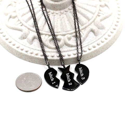 Uloveido 3 Pieces BFF Necklace Black Stainless Steel Matching Puzzle Heart Shape Best Friends Necklaces for 3 Lady Friendship Birthday Gifts4