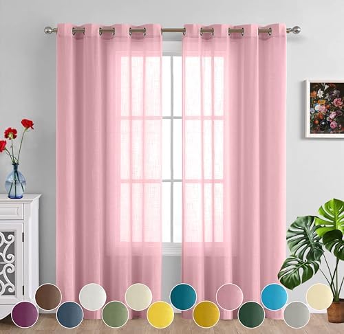 Linenweaves Cotton Linen Solid Sheer Curtain Set with Steel Eyelet Rings Non Blackout, Linen Textured Plain Sheer Window Curtain - Set of 2 -Baby Pink (4.5ft x6ft) (B0CWHDQFY8) Amazon Price History, Amazon Price Tracker