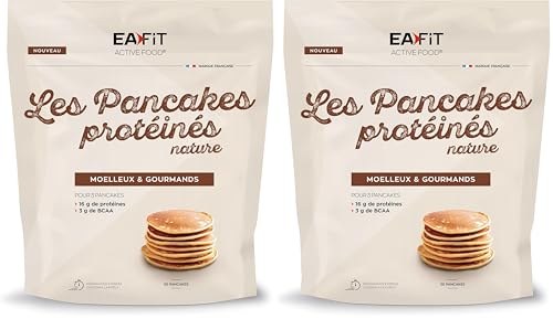 Les Pancakes Protéinés Nature - 400g - 16g de protéines - 3g de BCAA par portion de 3 PANCAKES - FAIBLE en Matières Grasses (Lot de 2)