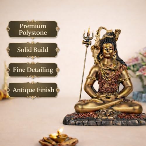 Image of ARMONIA Lord Shankar Idol Shiv Ji Murti Mahadev Statue for Home Decor Pooja Room Office Temple | Antique Finish Polystone 9 inch| Detachable Trishul |Gift for Housewarming (Including Cloth)