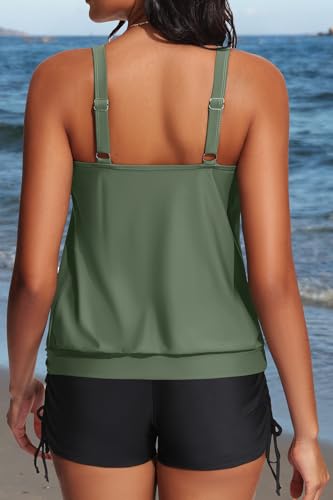 Image of Yonique Blouson Tankini Swimsuits for Women 2 Piece Bathing Suits Tops with Boyshorts Modest Loose Fit Swimwear