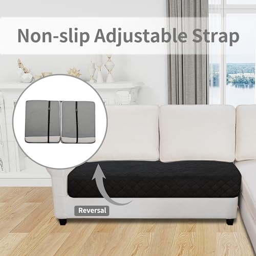 Image of Easy-Going Reversible L Shape Sectional Couch Cover 30 x 50 inches Rectangular Chaise Lounge Cover Loveseat Cushion Cover Furniture Protector for Pets Dog Cat (Black /Beige)