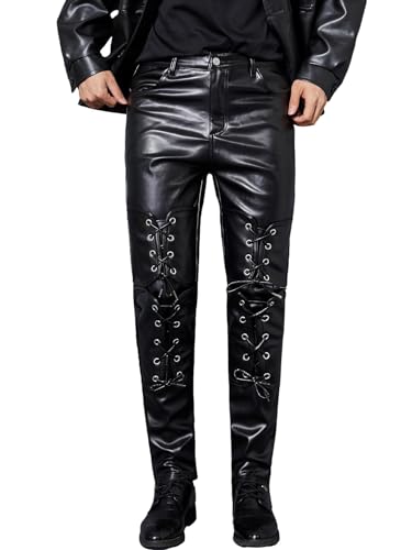 Men`s Rock Steampunk Gothic Lace Up Cosplay Party PU Leather Pants