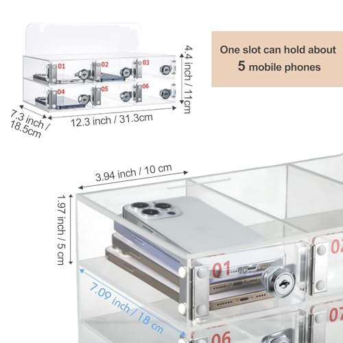 ZyKnaurral Casier Transparent pour TéLéPhone Portable, Coffre-Fort Mural pour TéLéPhone Portable à 6/12/20/30/50 Emplacements avec Clé pour Bureau, éCole, Usine,6Slots – vue 3