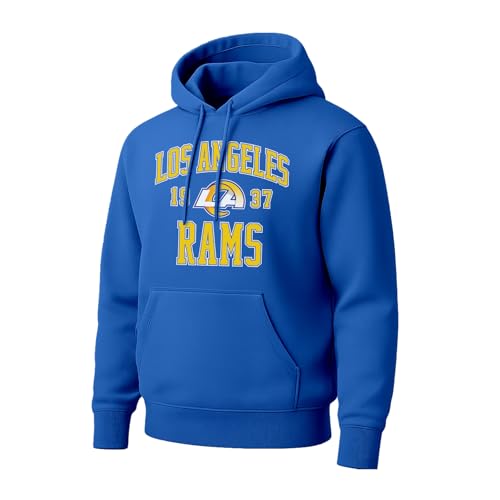 Hybrid Sports NFL - Los Angeles Rams Established - Mens and Womens Pullover Hooded Fleece Sweatshirt - Size Large - Royal Blue