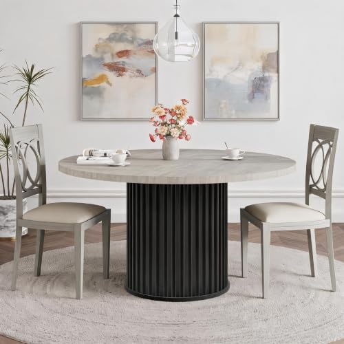 Round Dining Table 47 Inch for 4-6 People, Kitchen Table with Sturdy Waveform Metal Pedestal Base, Farmhouse Circle Tables, Space-Saving, Ideal for Apartment, Home, or Small Spaces, Grey by EliteEdge - Image 8