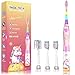 Spazzolino Elettrico Bambini 3-6-12 Anni Spazzolino Elettrico Bambina Bambino Con Timer Luci LED Arcobaleno E 4 Testine Morbide (Unicorno Rosa) immagine