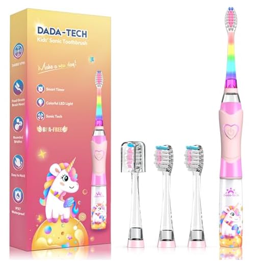 Cepillo de Dientes Eléctrico para Niños de 2-4-8-12 Años con Temporizador Luz LED Arco Iris Funciona con Batería y Vibra (Niño Unicornio Rosa)