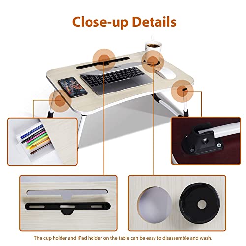 Lap Desk: Laptop Bed Desk Lap Tray Table Large Portable Foldable Computer Bedtray, Laptop Lap Desk Stand With Cup Holder/Phone Holder/Storage Drawer For Working Writing Reading Eating Lapdesk, Beige #TOP3