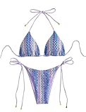 ZAFUL 2 Piece Triangle Bikini for Women Knitted Rope Halter Bikini Sets Sexy Bathing Suit Side Tie Swimsuits Beachwear Purple M