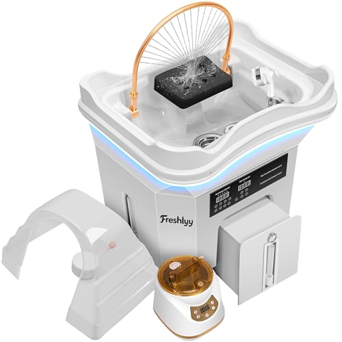 Head Spa Equipment with 60L Water Storage Tank and Waste Bucket, Warm Steam Function & All-in-One Design for Scalp Care and Relaxation-White