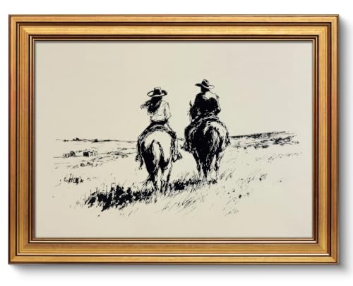 Image of NALEPS Vintage Western Cowboy Framed Wall Art, Cowgirl Wall Decor, 12x16 In | Vintage Gold Framed Wall Art, Cowgirl Print Artwork, Western Picture for Bedroom Living Room Home Decoration