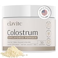 Elavite Bovine Colostrum Powder (Unflavored) Grass Fed Colostrum Supplement for Gut Health, Immune Support Healthy Hair, Skin & Nails - 30 Servings