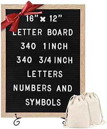 Felt Letter Board with 680 Letters, Numbers & Symbols, 16 x 12 inch, Changeable Message Board for Quotes, Notes & Announcements, Wood Frame, Farmhouse Decor Wall and Tabletop, 2 Storage Bags, Black
