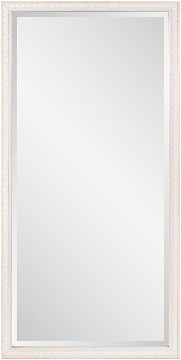 Espejo de pared rectangular grande con cuentas, espejo de tocador de longitud completa con marco natural y vidrio biselado para sala de estar, pasillo, dormitorio, entrada y decoración del hogar, 48 x 24 pulgadas