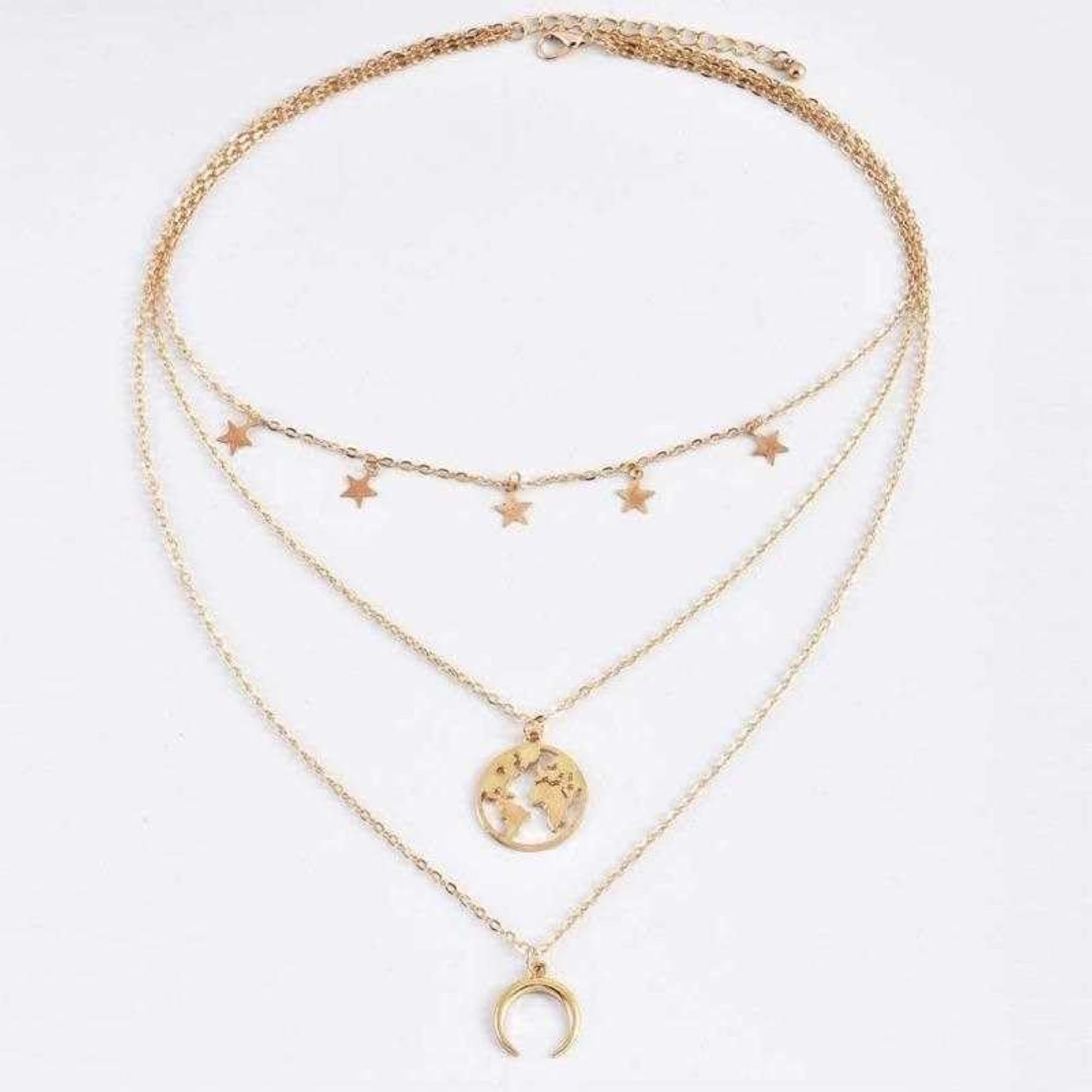 Bling Queen Plated Boho Multilayer Necklace With World Map