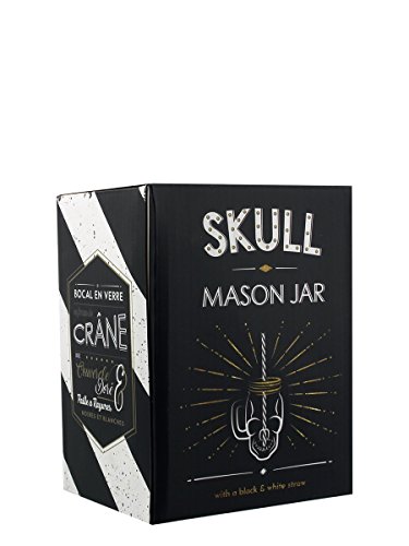 Puckator Skull Design Drinking Glass Jar with Reusable Straw and Metal Lid - Clear/Black/White/Metallic/Gold - Image 4