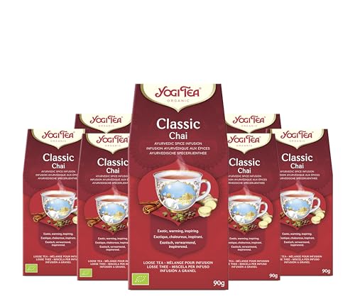Yogi Tea, Classic Chai, Organic Spice and Herbal Tea, Caffeine Free, Blend of Cinnamon, Cardamom and Ginger, Loose Tea, 8 Packs x 90g