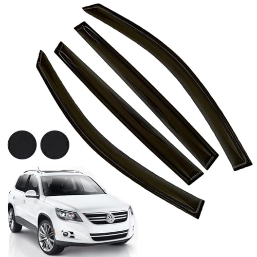 Rain Guards for Volkswagen VW Tiguan 2018-2023, Tape-on Side Window Deflectors for Volkswagen Tiguan, Window Visors for Volkswagen Cars, for Volkswagen Car Accessories 4 Rain Guards ＆ 2 Car Coasters