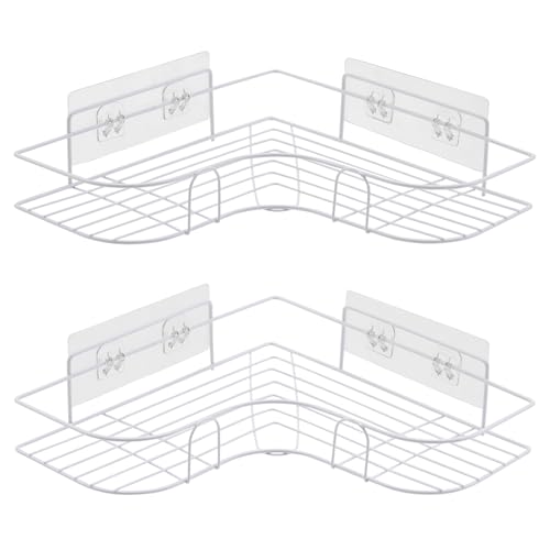 Moonlit Pond Corner Shower Caddy, 2 Pack Adhesive Shower Corner Organizer Shelves, No Drilling Stainless Steel Shower Storage Rack for Bathroom, Dorm and Kitchen, White