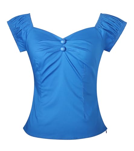 Image of YARN & INK Women's Rockabilly Tops 1950s Pinup Shirt Casual Off Shoulder Vintage Blouse