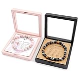 2 Sets Edelstein Armband Damen, Bernstein Armbands, Tigerauge Armband Herren Damen, Naturstein Perlen Armbänder Damen, Heilsteine Armbänder, Echte Steine Chakren Perlenarmband mit Geschenkbox