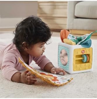 Fisher-Price Kostka sensoryczna Pudełko chusteczek zabawka dla niemowląt, zabawa na brzuszku, szeleszczące zabawki, HML64