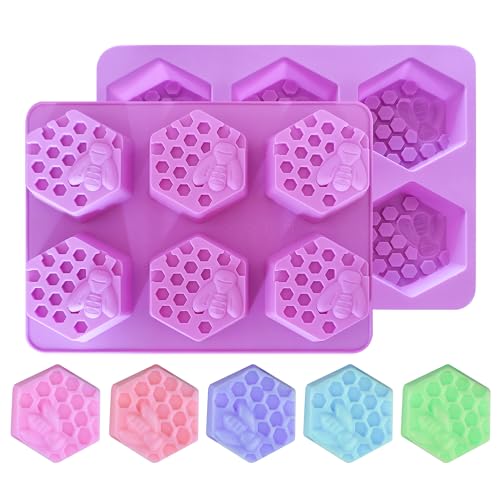 2Pcs Bee Silicone Soap Molds with Honeycomb Design