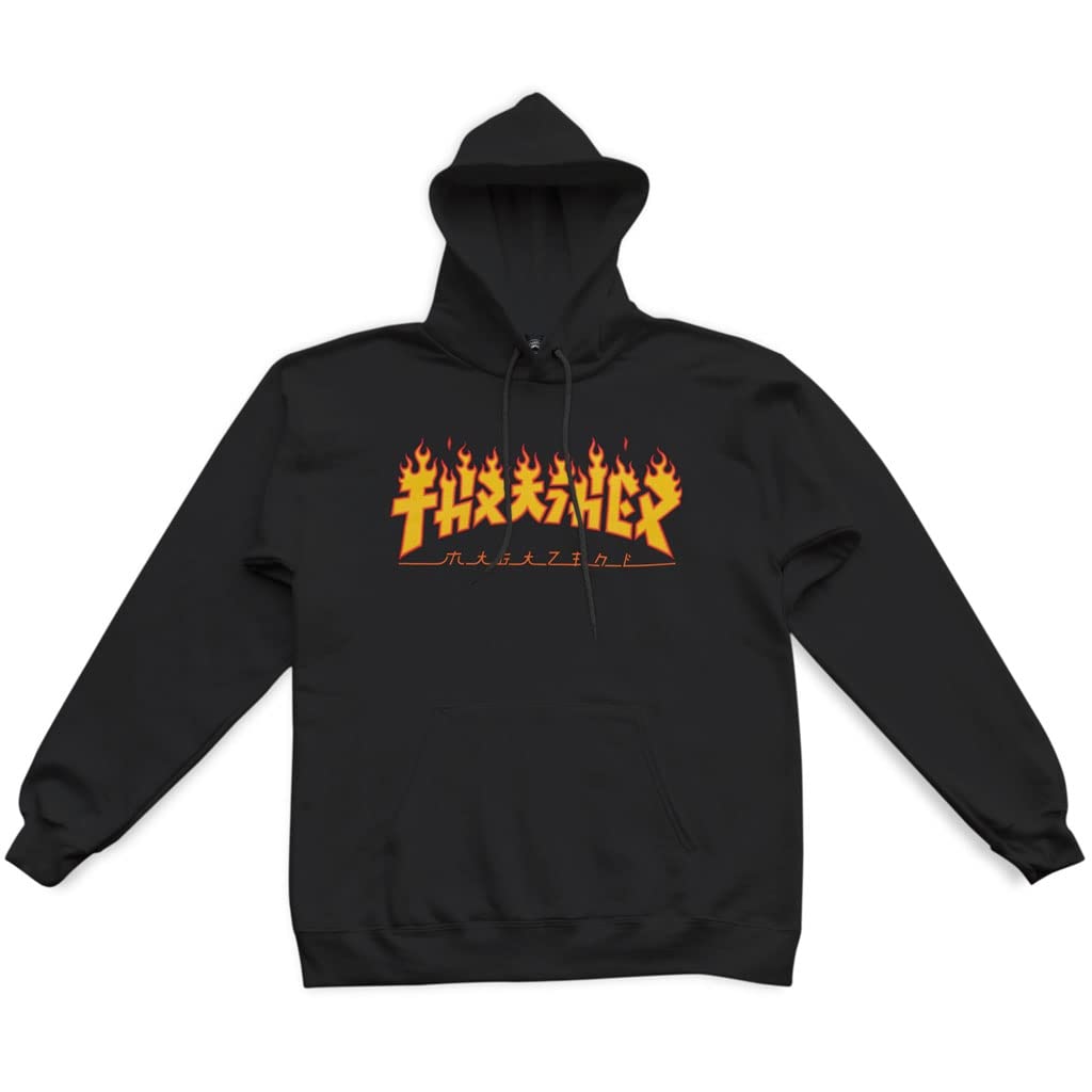 Men's Godzilla Flame Black Long Sleeve Pullover Hoodie M