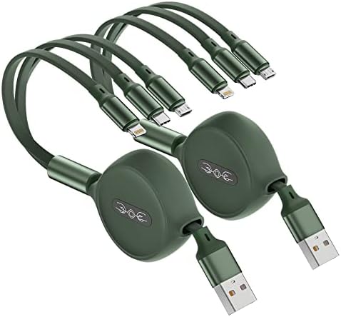 Multi Charger Cable 1.2M 2Pack, Retractable 3 in 1 USB Cable Multi Charging Cable with Lightning/Type C/Micro Port Universal Fast Charge Lead for iPhone, Samsung, Nokia, LG, Tablets, Kindle, ect
