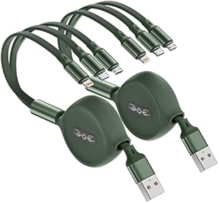 Multi Charger Cable 1.2M 2Pack, Retractable 3 in 1 USB Cable Multi Charging Cable with Lightning/Type C/Micro Port Universal Fast Charge Lead for iPhone, Samsung, Nokia, LG, Tablets, Kindle, ect