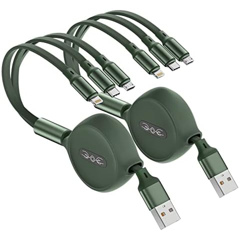 Multi Charger Cable 1.2M 2Pack, Retractable 3 in 1 USB Cable Multi Charging Cable with Lightning/Type C/Micro Port Universal Fast Charge Lead for iPhone, Samsung, Nokia, LG, Tablets, Kindle, ect Cover