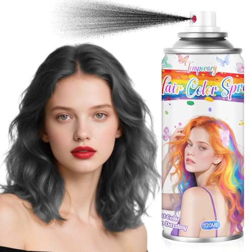 Spray de Coloración Temporal Negro para el Cabello - Tinte Lavable y No Pegajoso para Looks Góticos, Halloween, Eventos Nocturnos (120ml, Negro)