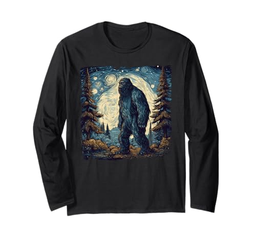 Bigfoot Starry Night Sasquatch Van Gogh Painting Manga Larga