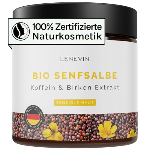 Unguento di senape biologico contro cellulite, buccia d'arancia, ammaccature per massaggiare, cosmetici naturali certificati, pelle sensibile, crema con betulla e caffeina, 20% aloe vera, prodotto in