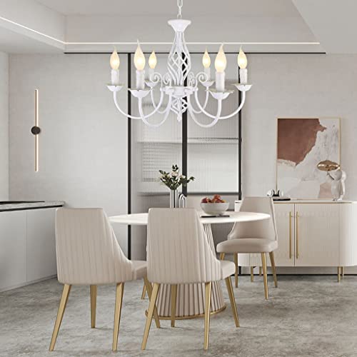 YUPIN Lámpara colgante vintage Iluminación colgante estilo campestre americano Luz colgante Rústica E14 Lámpara techo en altura Ajustable Retro Metal Bar Cocina Comedor Iluminación 6 cabezas,Blanco Cover