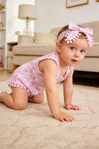 Leapparel Baby Girl Outfits Summer Silly Goose Print Clothes for Infant Girls Sleeveless Newborn Bodysuit with Headband Newborn Jumpsuit for 18-24 Months Party — view 3