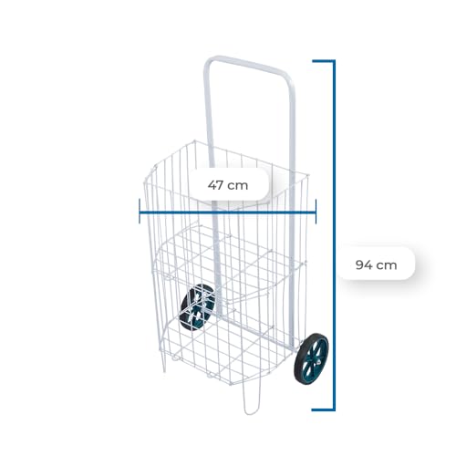 Carrinho de Feira e Compras Dobravel Resistente Branco Metaltec
