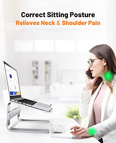Laptop Stand for Desk, SOQOOL Laptop Riser for Desk, Ventilated Ergonomic Aluminum Laptop self Compatible with 11 14 15.6 17.3 Inch Work from Home (Silver)