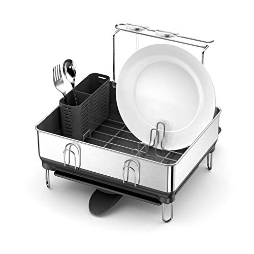 simplehuman Compact Steel Frame Dish Rack, Brushed Stainless Steel, Grey