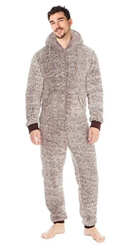 Nikaro Onezee Pyjama à capuche en polaire super douce avec fermeture éclair pour homme, camel, M-L Cover