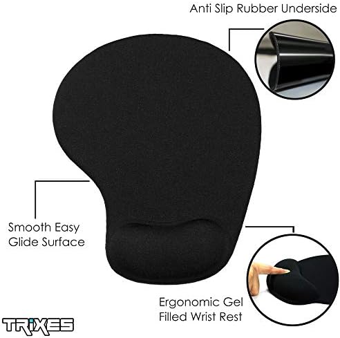 TRIXES Black Comfort Wrist Rest Support Mouse Pad - Non Slip Rubber Base -Mouse Mat with Gel Wrist Support - Anti Slip - Suitable for Laser and Optical Mouse