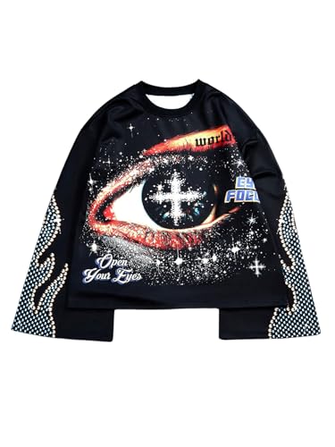 Image of VIPWOLF Men's Number Graphic Long Sleeve Jersey Shirts Oversized Y2K Round Neck 2 in 1 T-Shirts Streetwear Top