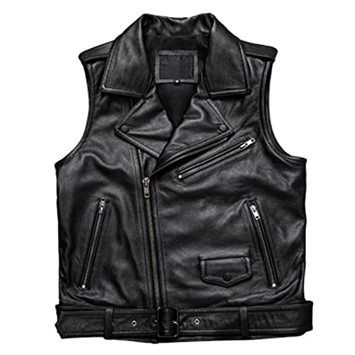 Chaleco de cuero de moto sin mangas con cremallera diagonal L 5